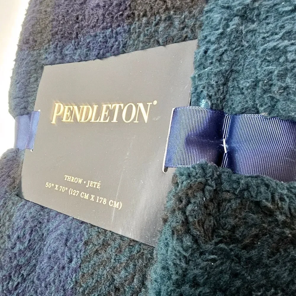 NWT Pendelton Plaid Throw Blanket Navy Green 50  x 70